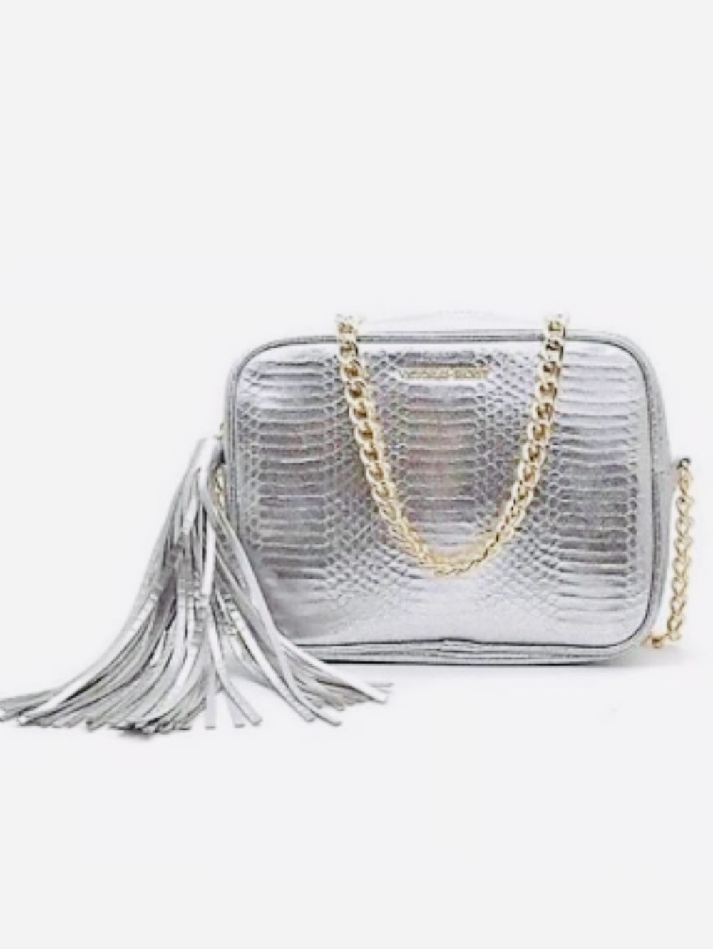 VICTORIA's SECRET 🩶SILVER METALLIC WITH GOLD-TONE CHAIN🩶 CROSSBODY BAG 🌟NWT🌟
